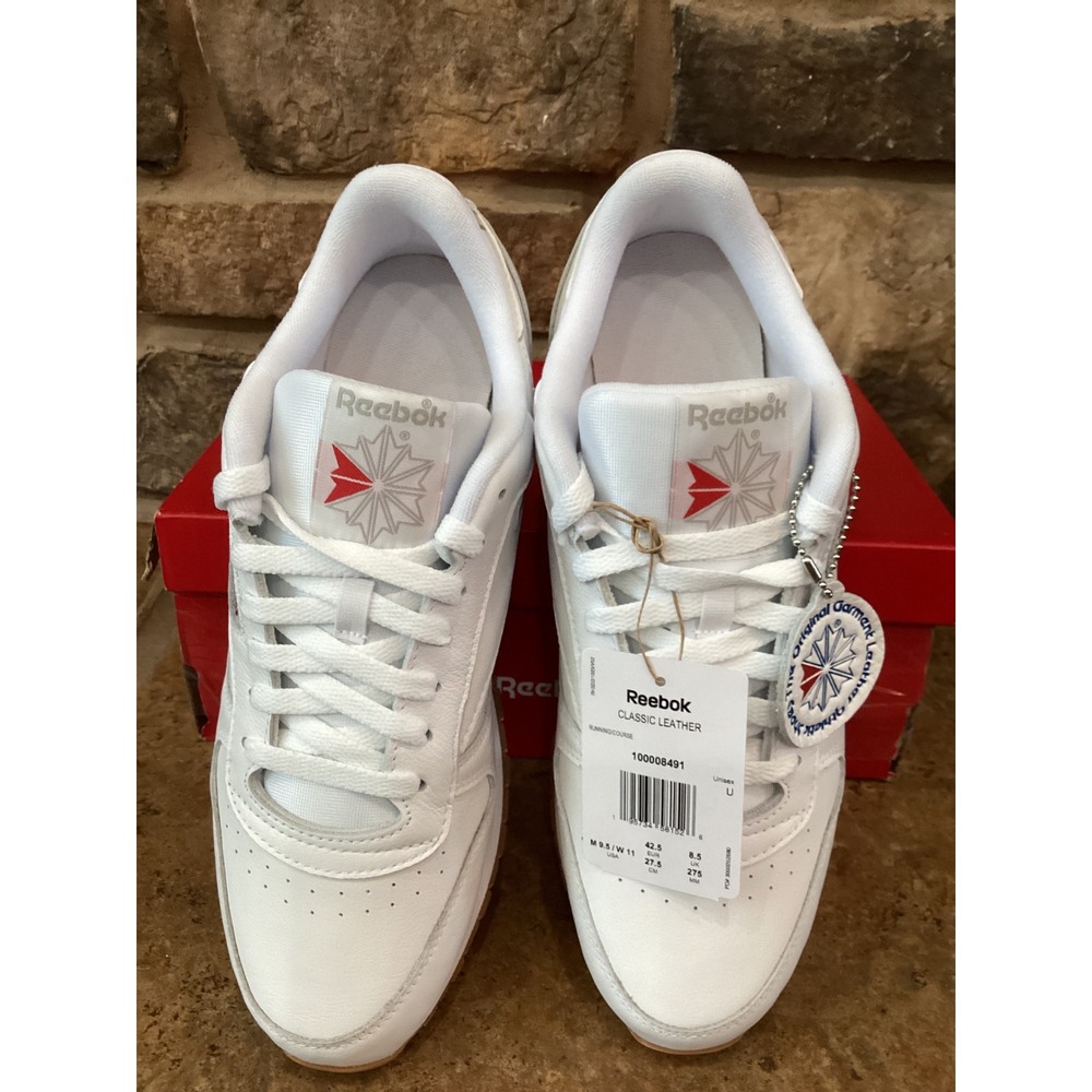 Reebok Classic Leather White Gum Mens 9.5 Womens 11 Sneakers 100008491 New - Picture 3 of 8